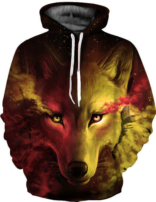 3D Digital Printing Hoodie Men Hoodie Men's Sweater featuring a striking wolf design in vibrant colors.