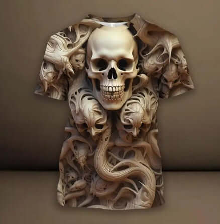 Men's 3D Skull Pattern European Hip Hop Trendy 3D Printed T-shirt featuring a striking skull design.