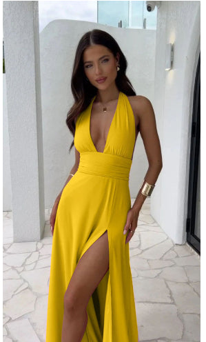Sexy Halter Maxi Dress Backless with High Slit
