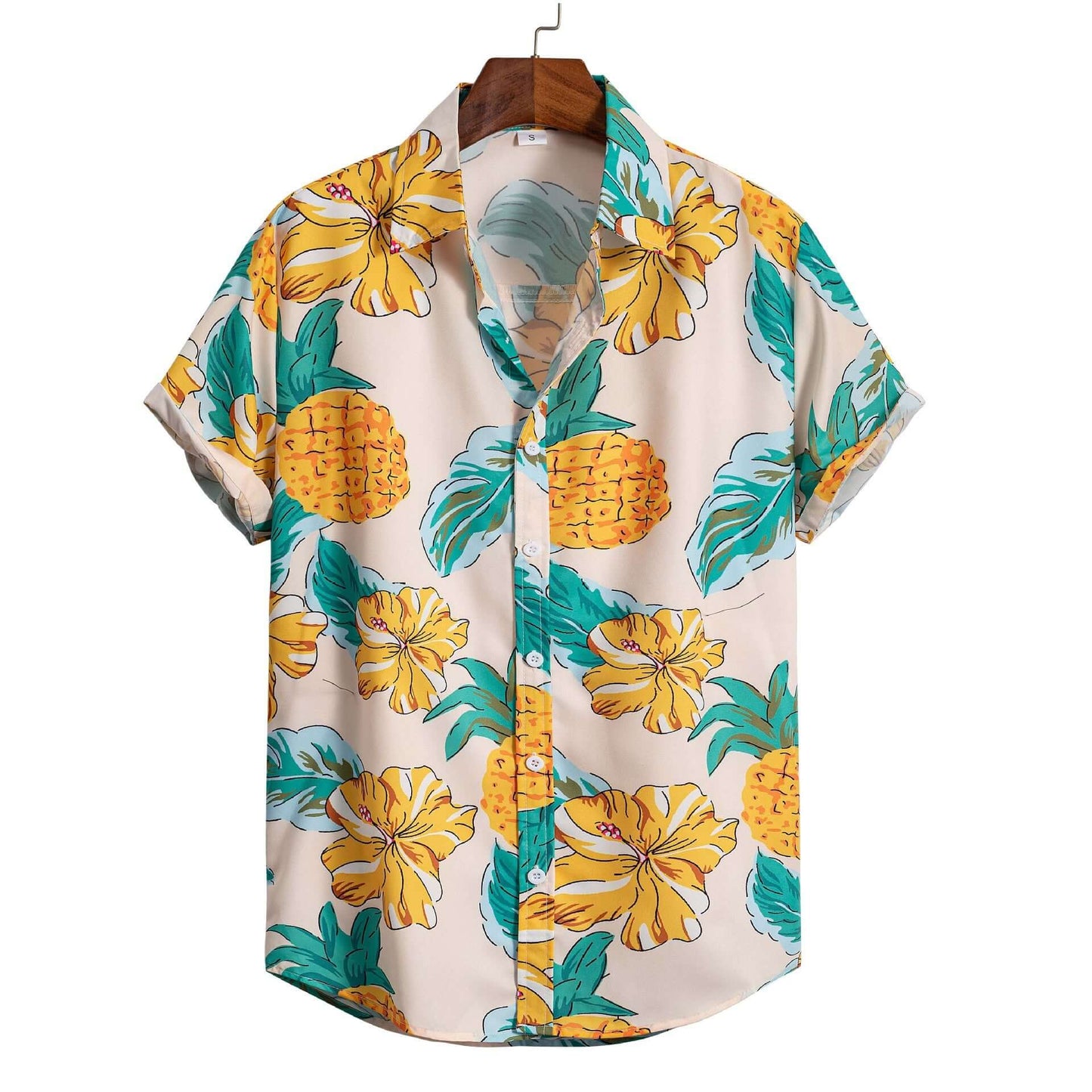 3D printed Hawaiian cardigan shirt for Men's Short-sleeved with vibrant floral design and pineapple patterns.