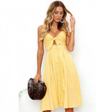 Summer Sleeveless Midi Dress Backless Tie Front