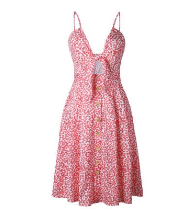 Summer Sleeveless Midi Dress Backless Tie Front