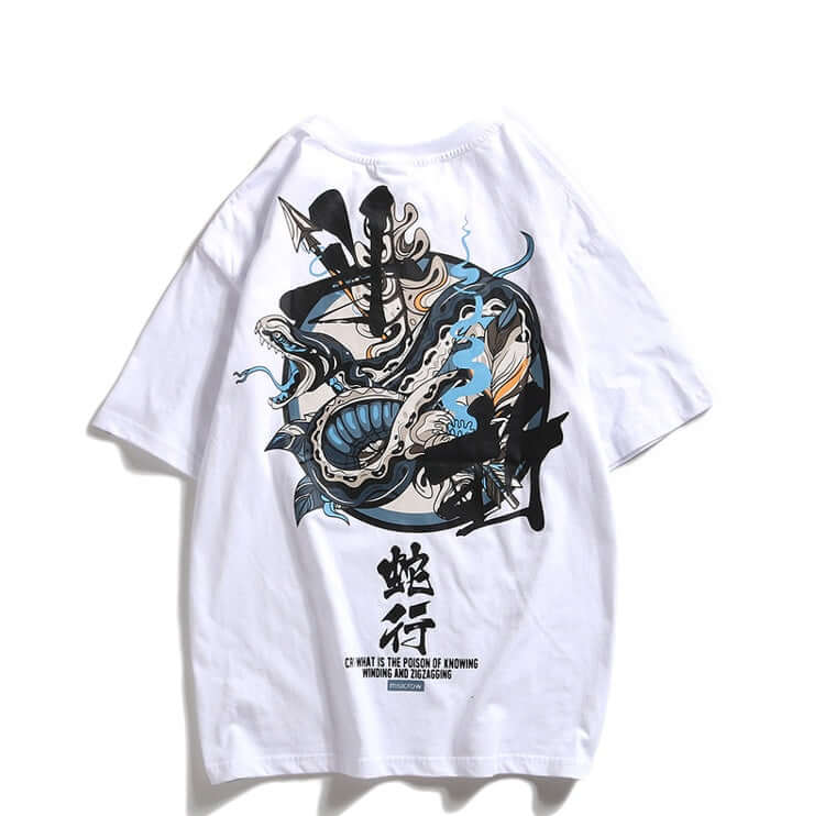 Men's streetwear hoodie with Chinese letters featuring intricate dragon graphic design on white background.