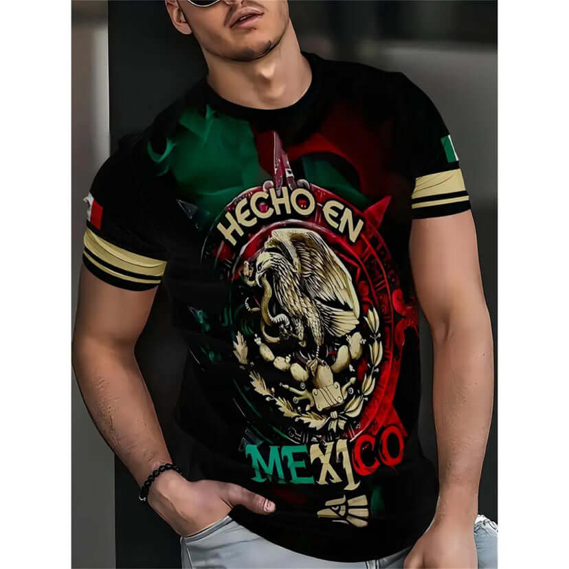 Men's Short-sleeved T-shirt Business Casual Series Digital 3D Printing featuring a colorful Mexican design.