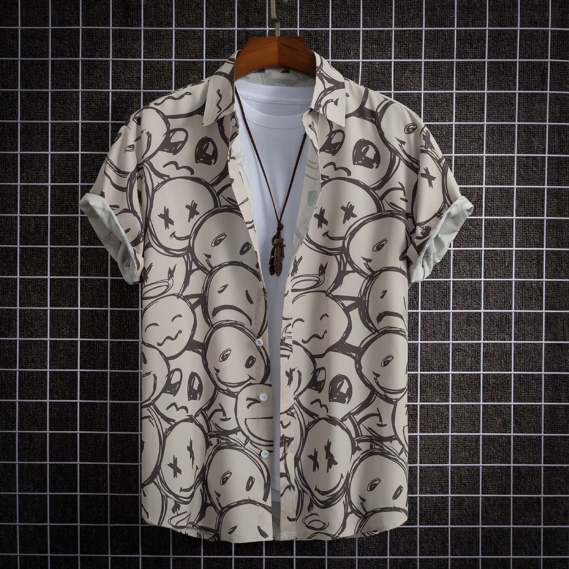 3D printed Hawaiian cardigan shirt for men, featuring a fun and unique 3D design with smiley faces, perfect for casual outings.