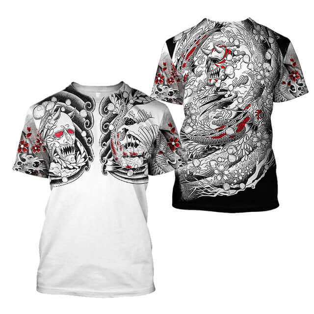 3D Men's T-shirt Samurai Printed T-shirt Loose Round Neck featuring intricate designs and vibrant colors.