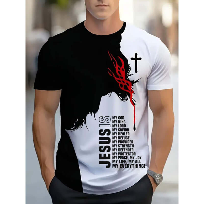 Men's Short-sleeved T-shirt Business Casual Series Digital 3D Printing featuring Jesus graphic design.
