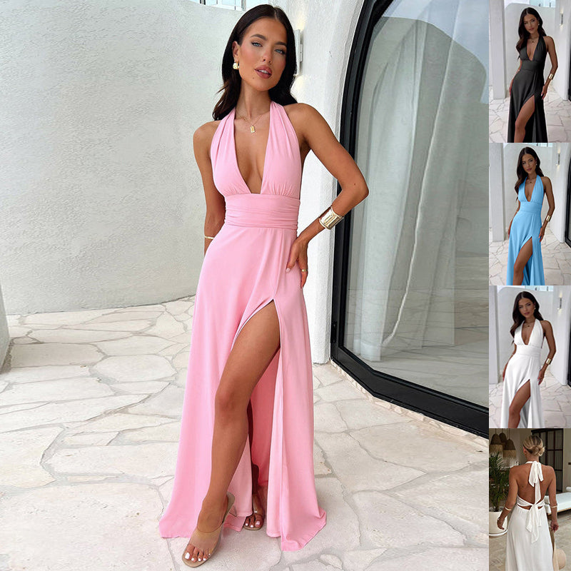 Sexy Halter Maxi Dress Backless with High Slit