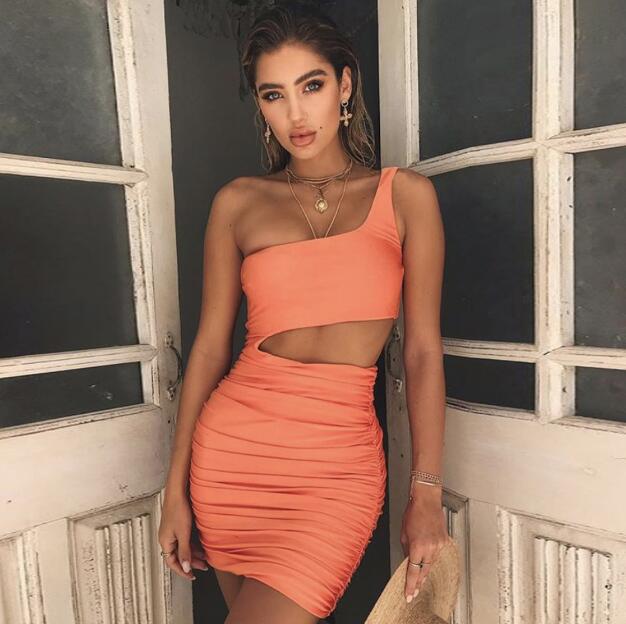 Sexy One Shoulder Mini Dress with Cut-Out