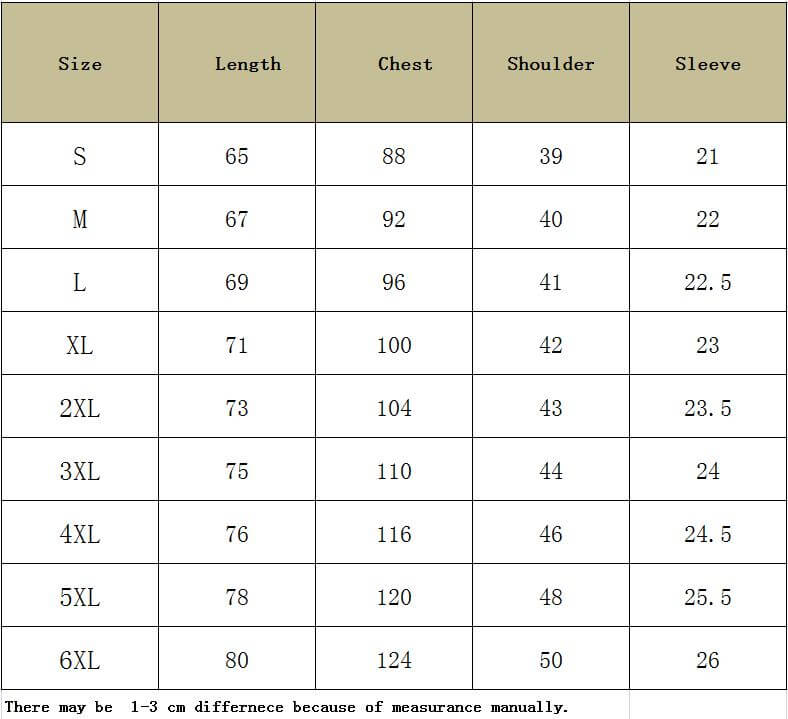 Size chart for 3D design t-shirt including measurements for length, chest, shoulder, and sleeve.
