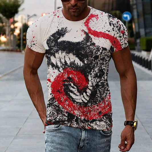 New Men's Printed 3D T-shirt Short Sleeve featuring bold 3D designs in vibrant colors.
