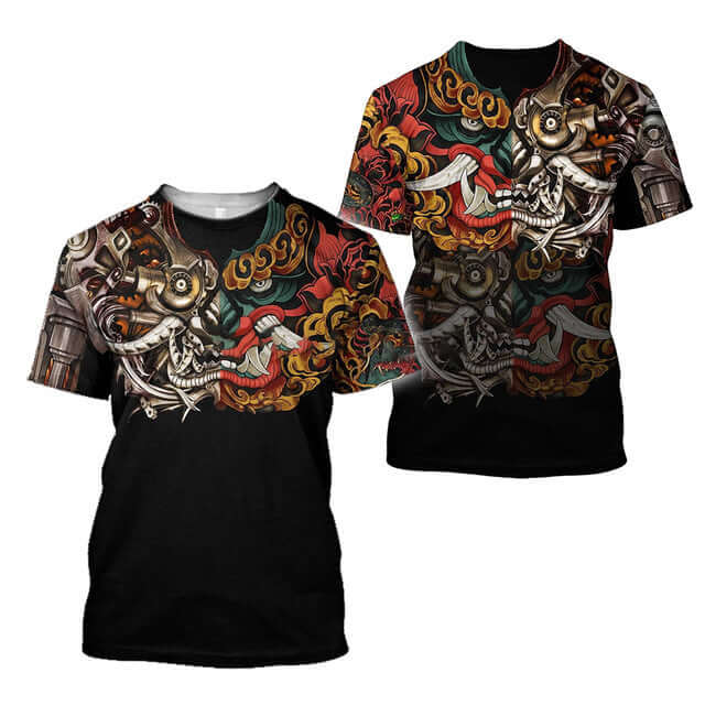 3D Men's T-shirt Samurai Printed T-shirt Loose Round Neck featuring vibrant samurai graphic design.