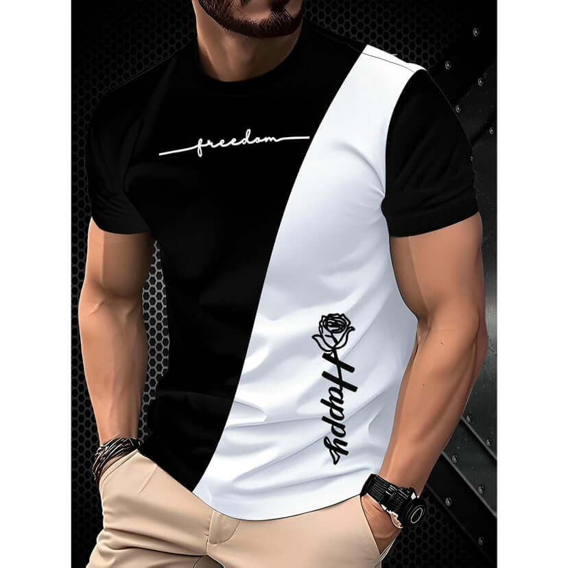 Men's Short-sleeved T-shirt Business Casual Series Digital 3D Printing in black and white with unique designs.