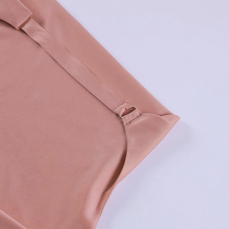 Sexy Satin Effect Backless Mini Dress V Neck