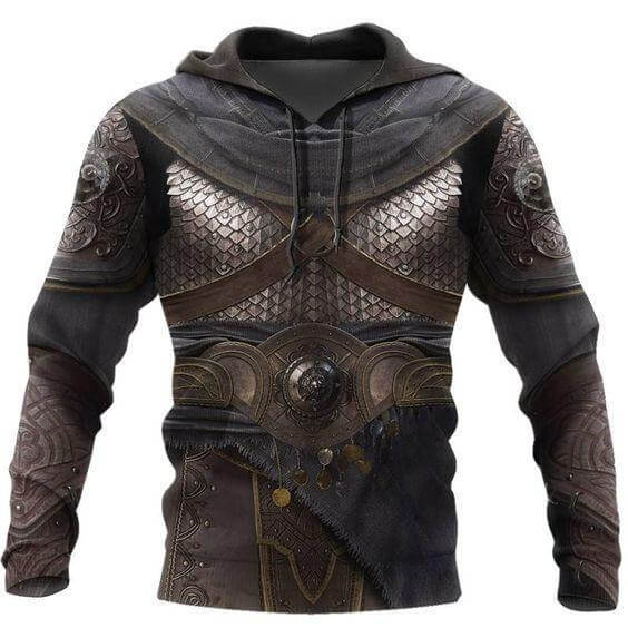3D printed men's hoodie featuring armor design and long sleeves for a stylish look.