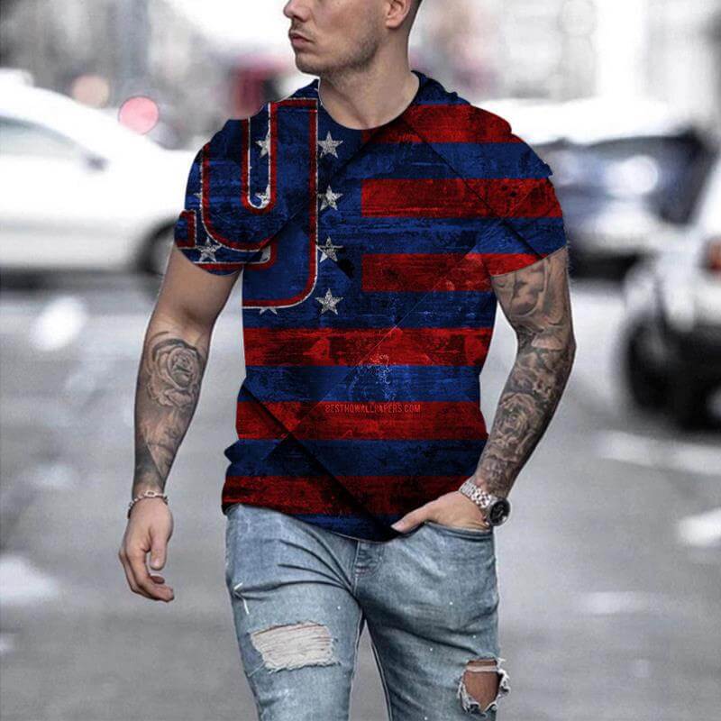 New Men's Printed 3D T-shirt Short Sleeve featuring a bold striped American flag design.