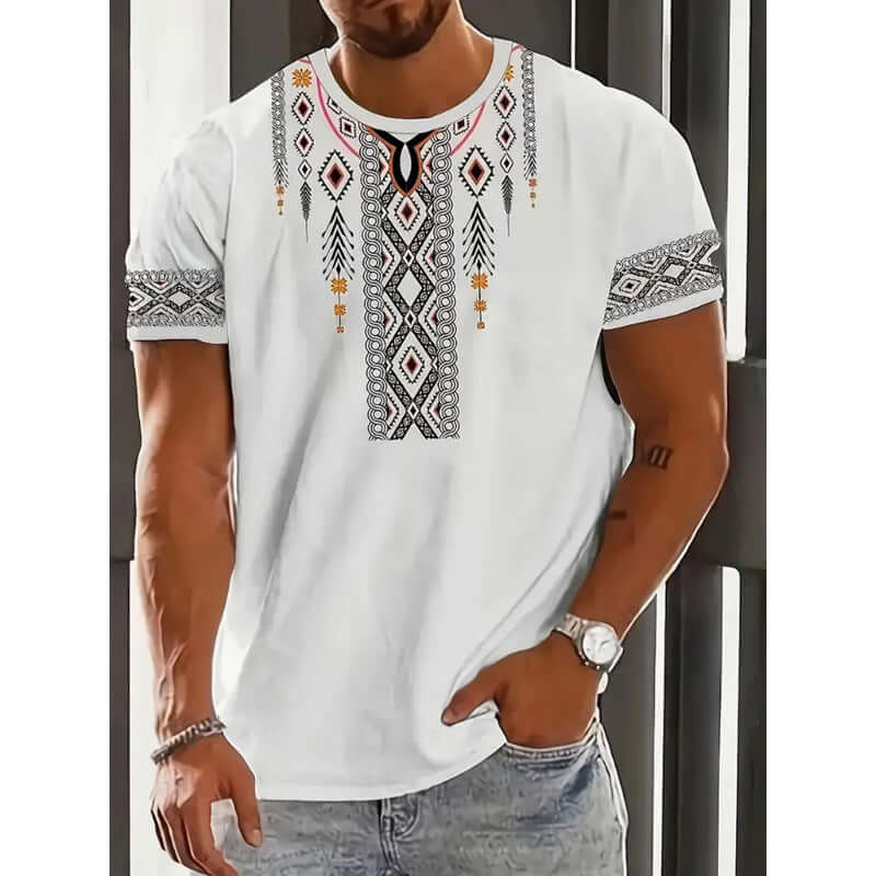 Men's Short-sleeved T-shirt Business Casual Series Digital 3D Printing featuring intricate patterns and casual style.
