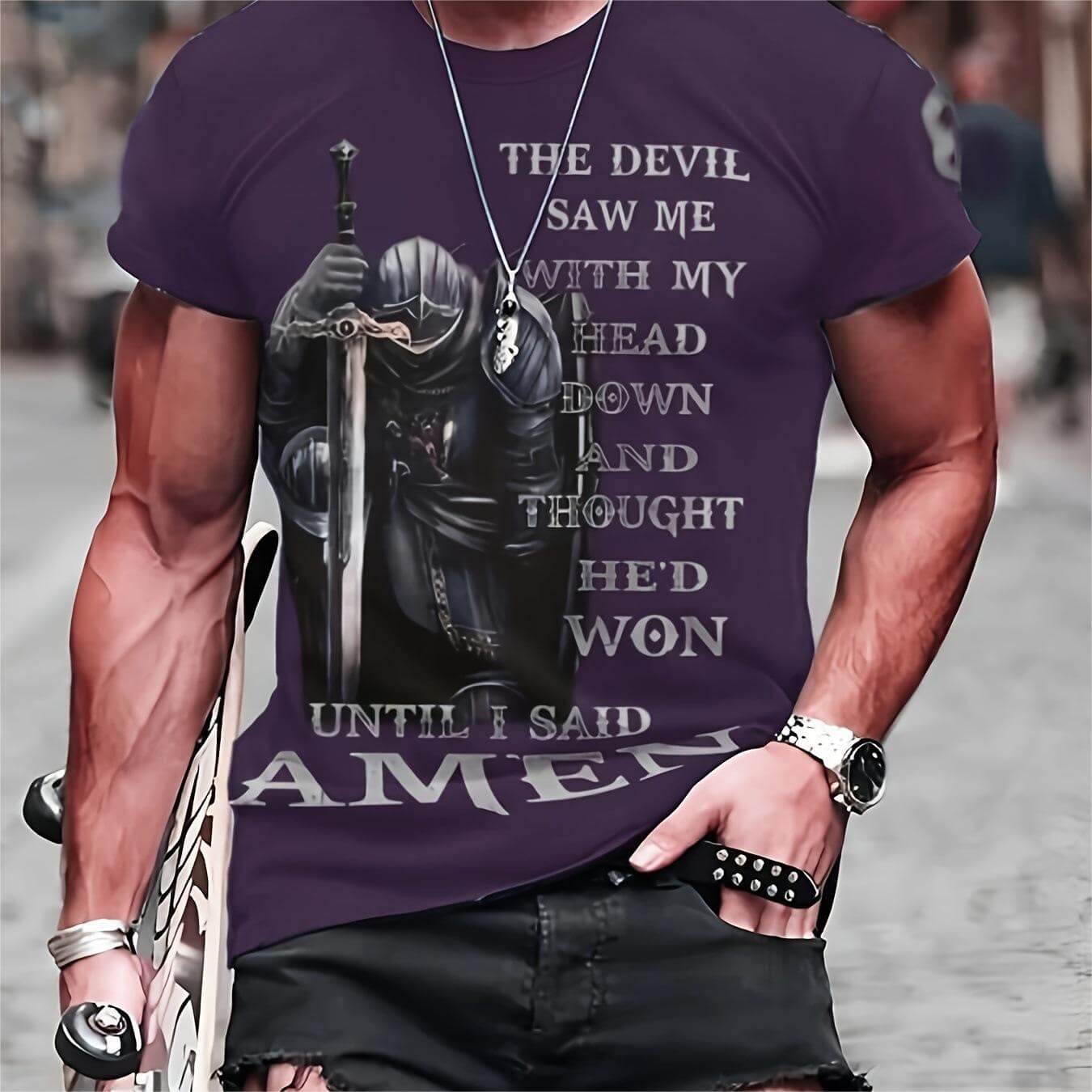 3D printed summer T-shirt for men with a bold graphic design and inspiring text for casual wear.