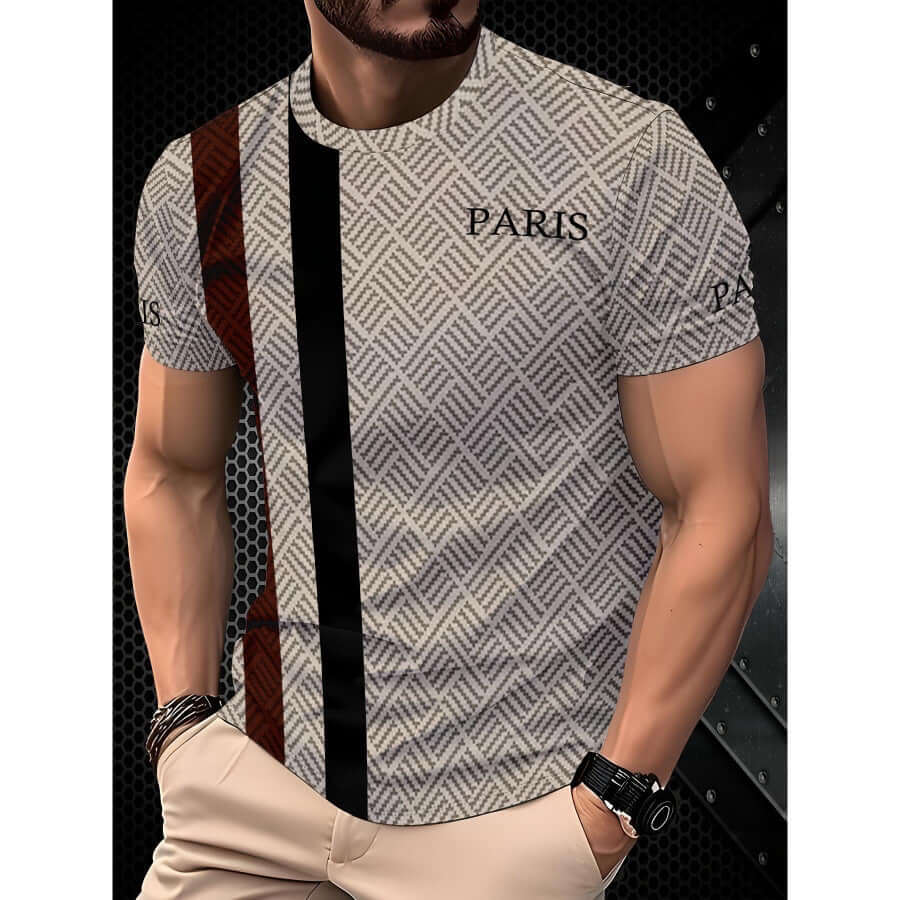 Men's Short-sleeved T-shirt Business Casual Series Digital 3D Printing featuring a stylish Paris design.