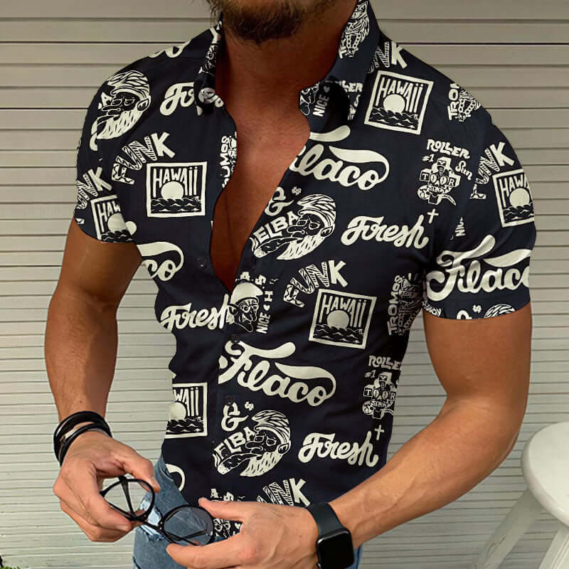3D printed casual summer shirts featuring bold graphic patterns and slim fit design for men.