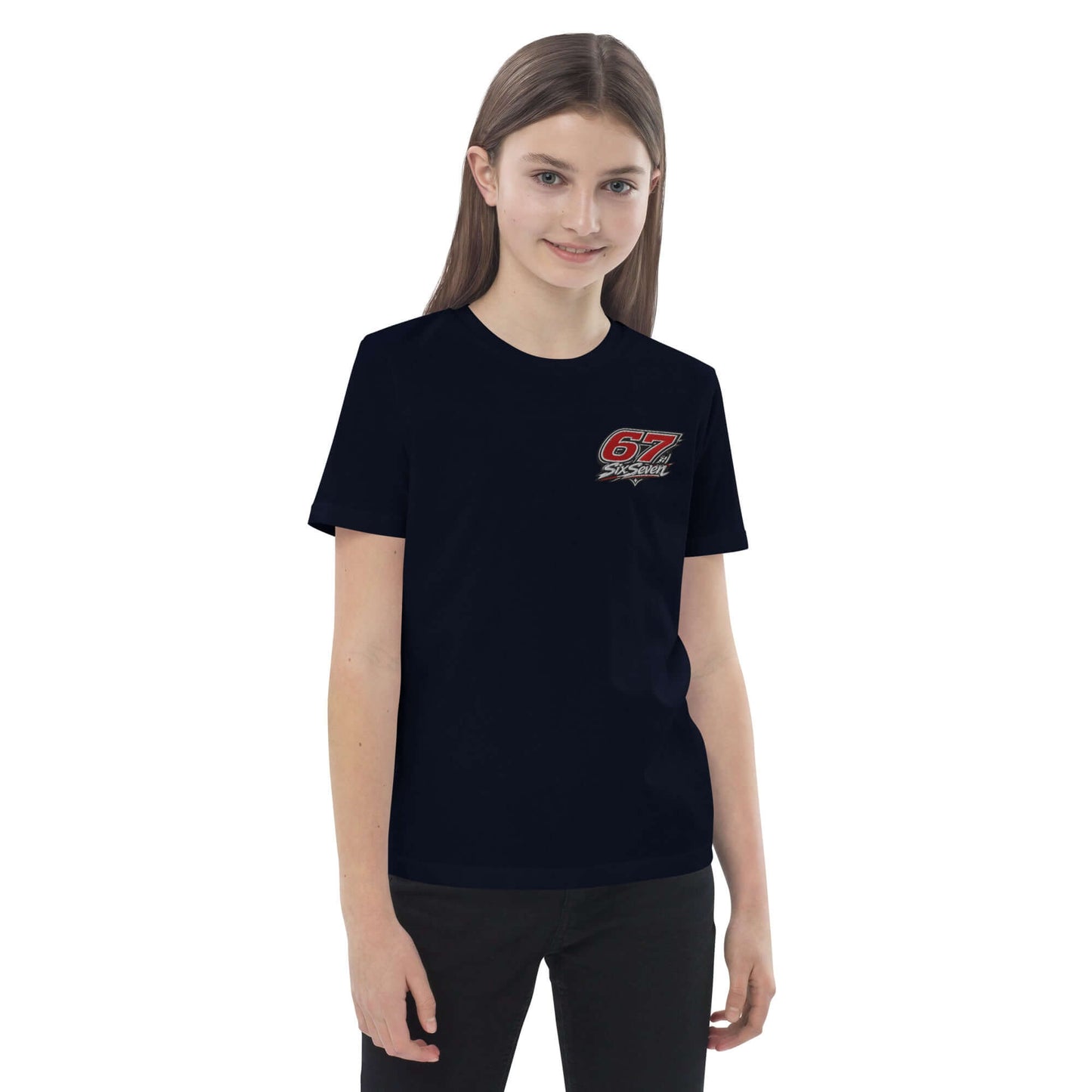 Organic cotton kids t-shirt featuring a stylish graphic design and perfect for everyday wear.