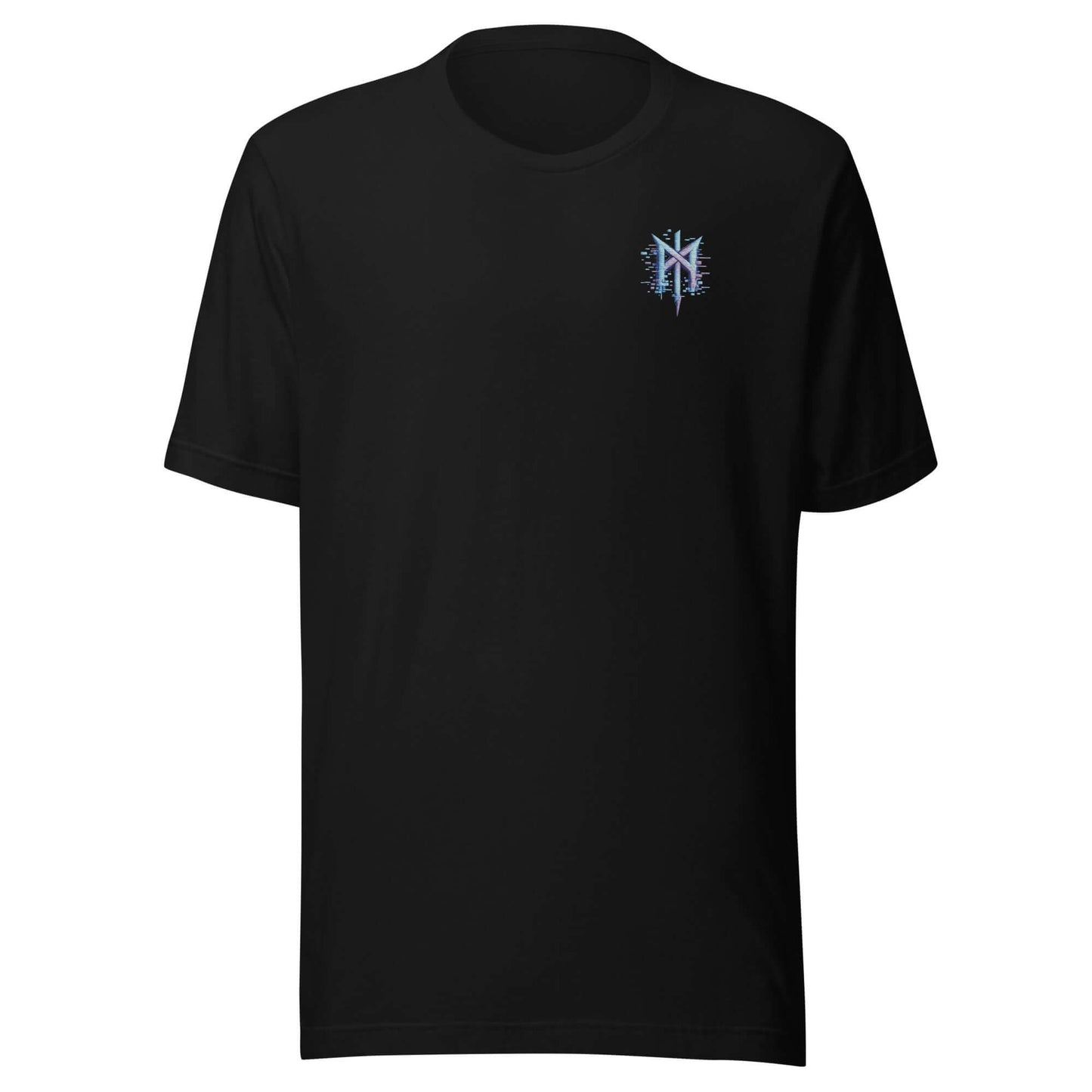 Unisex cotton t-shirt featuring a stylish graphic design on a black lightweight fabric.