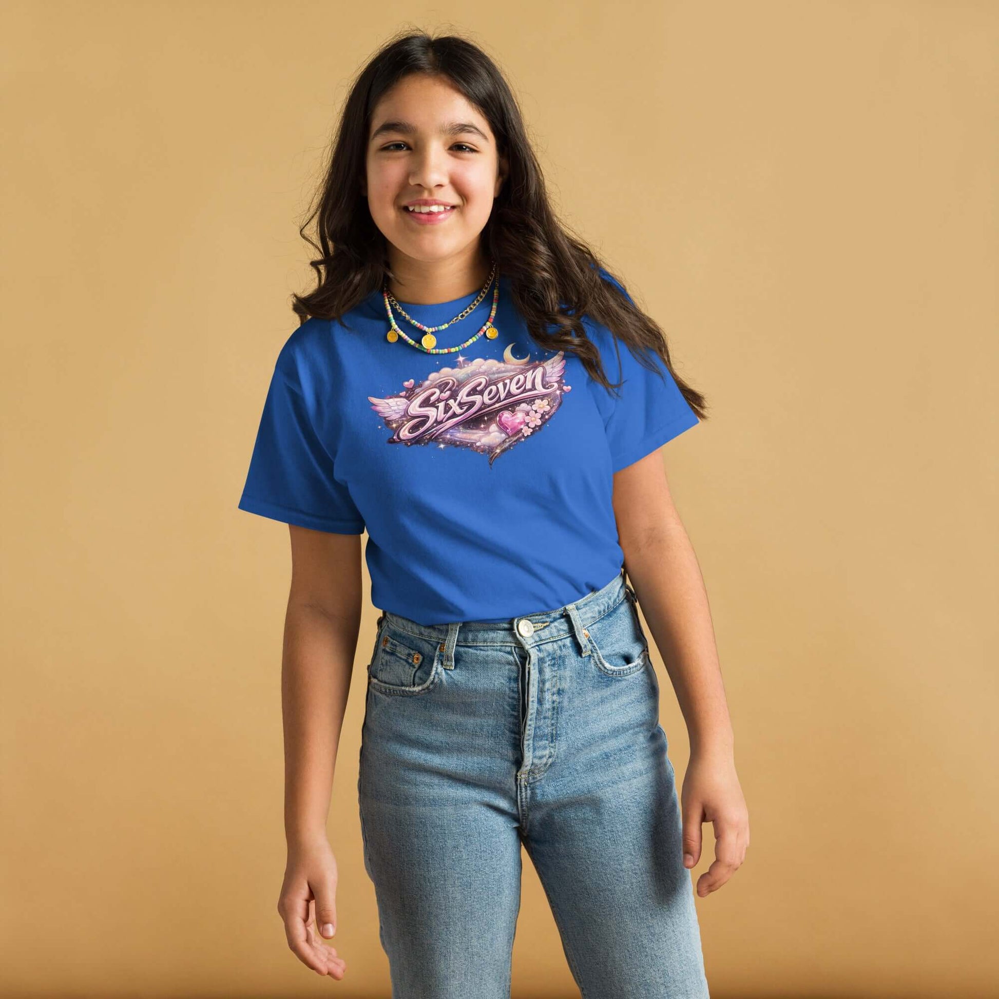 Youth classic tee in blue, featuring a vibrant graphic design, perfect for casual and fun wear.
